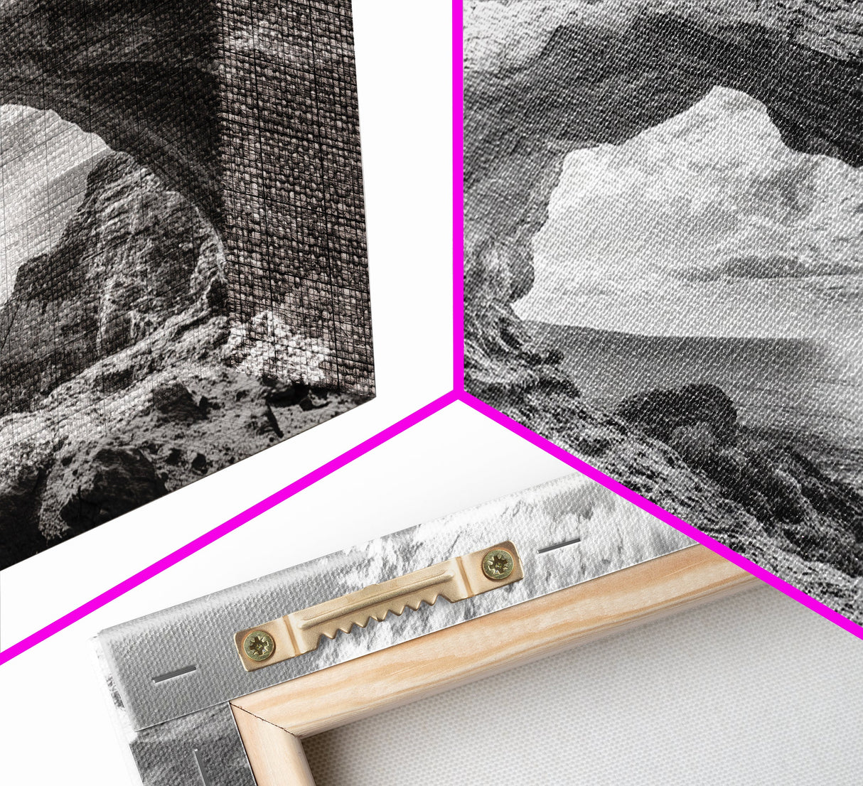 Natural Rock Arch, Seaside Cliff View, Desert Coastal Window, Framed Canvas Print, Boho Earth Tones, Living Room Wall Decor