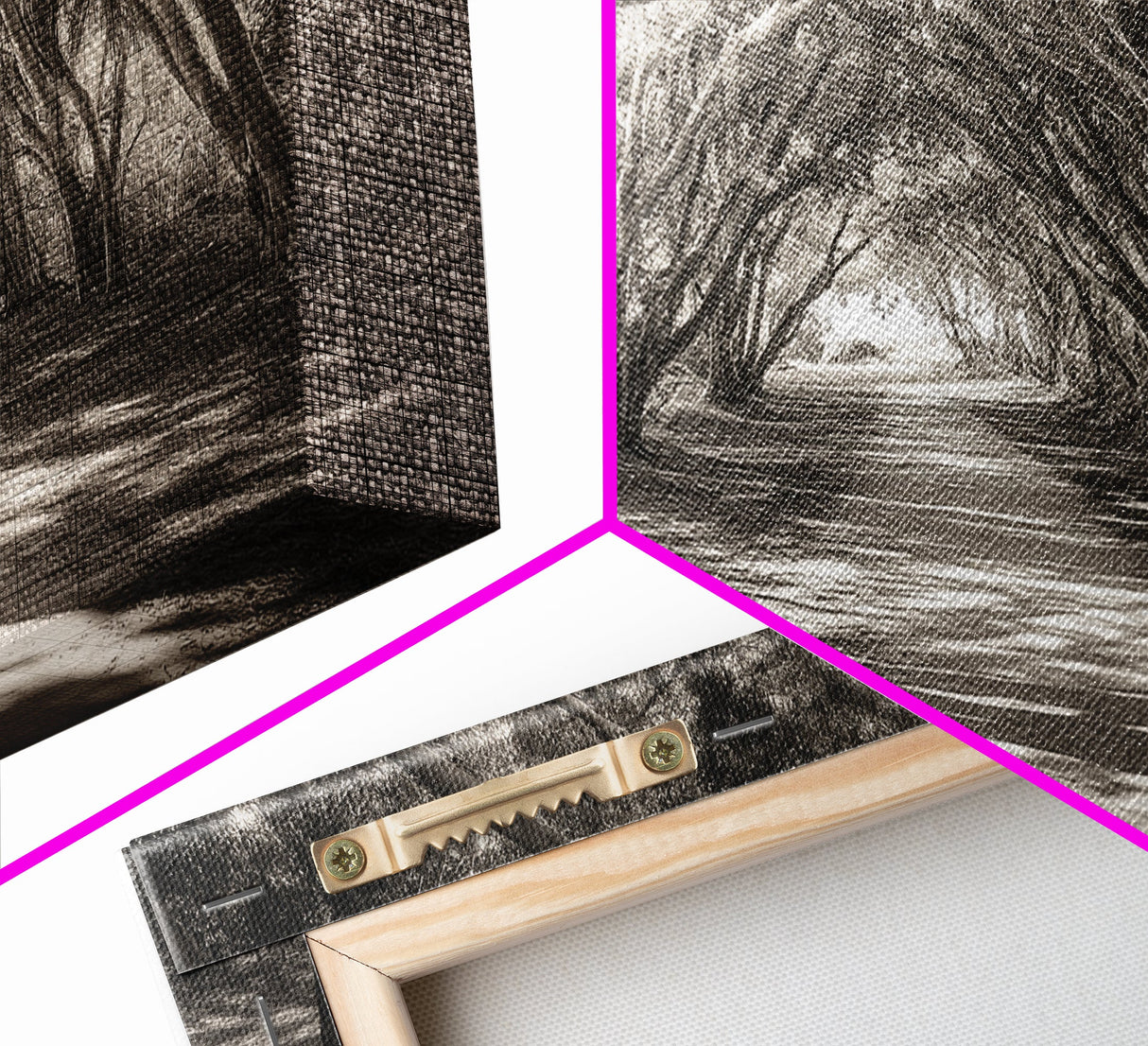 Tree Tunnel Trail, Light Dappled Path, Forest Archway Scene, Framed Canvas Print, Hallway Wall Art, Boho Natural Decor, Living Room Wall Art