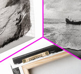 Shipwreck Beach Scene, Dramatic Coastline, Black and White Decor, Framed Canvas Print, Moody Art, Coastal Wall Art, Rustic Bedroom Print