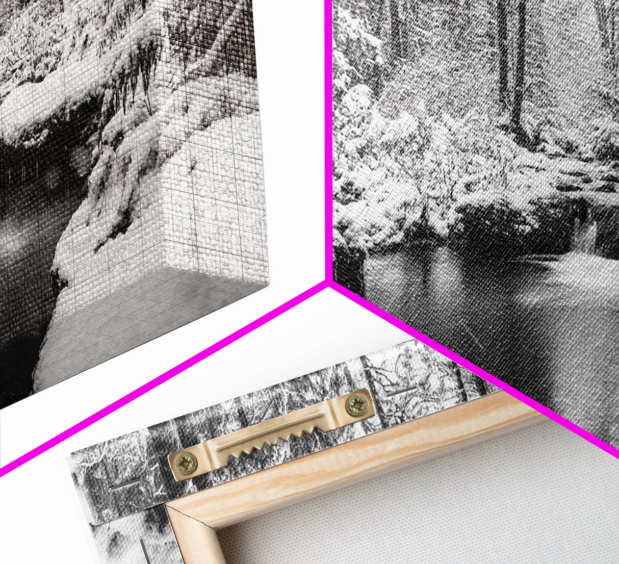 Winter Forest Creek, Snow Covered Trees, Black and White Tranquil Art, Canvas Print, Holiday Wall Art, Nature Lover Gift, Cozy Vibe
