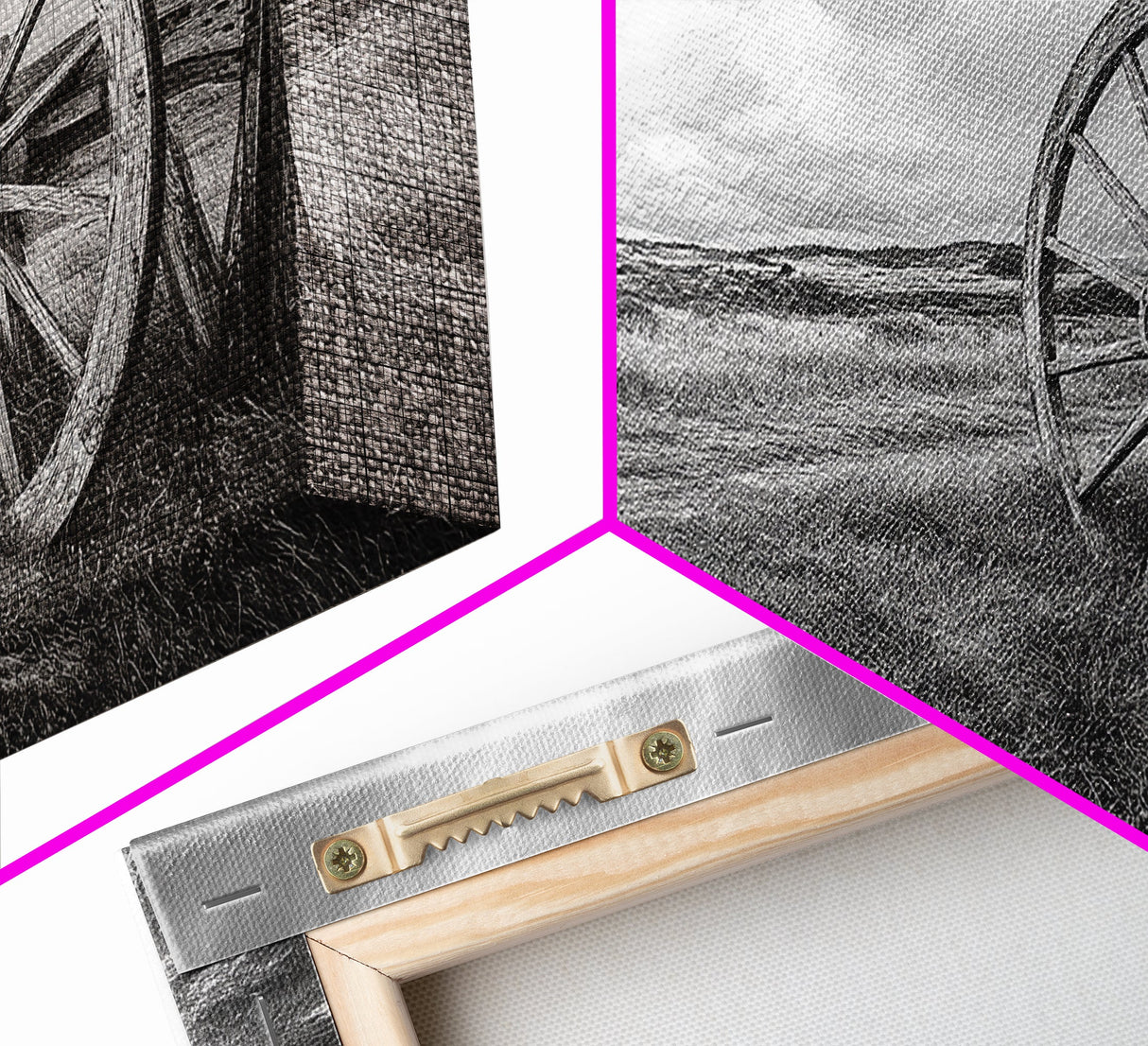Prairie Wagon Wheel, Western Landscape, Rustic Field, Canvas Print, Country Farmhouse Wall Art, Fall Rustic Decor, Black And White Art
