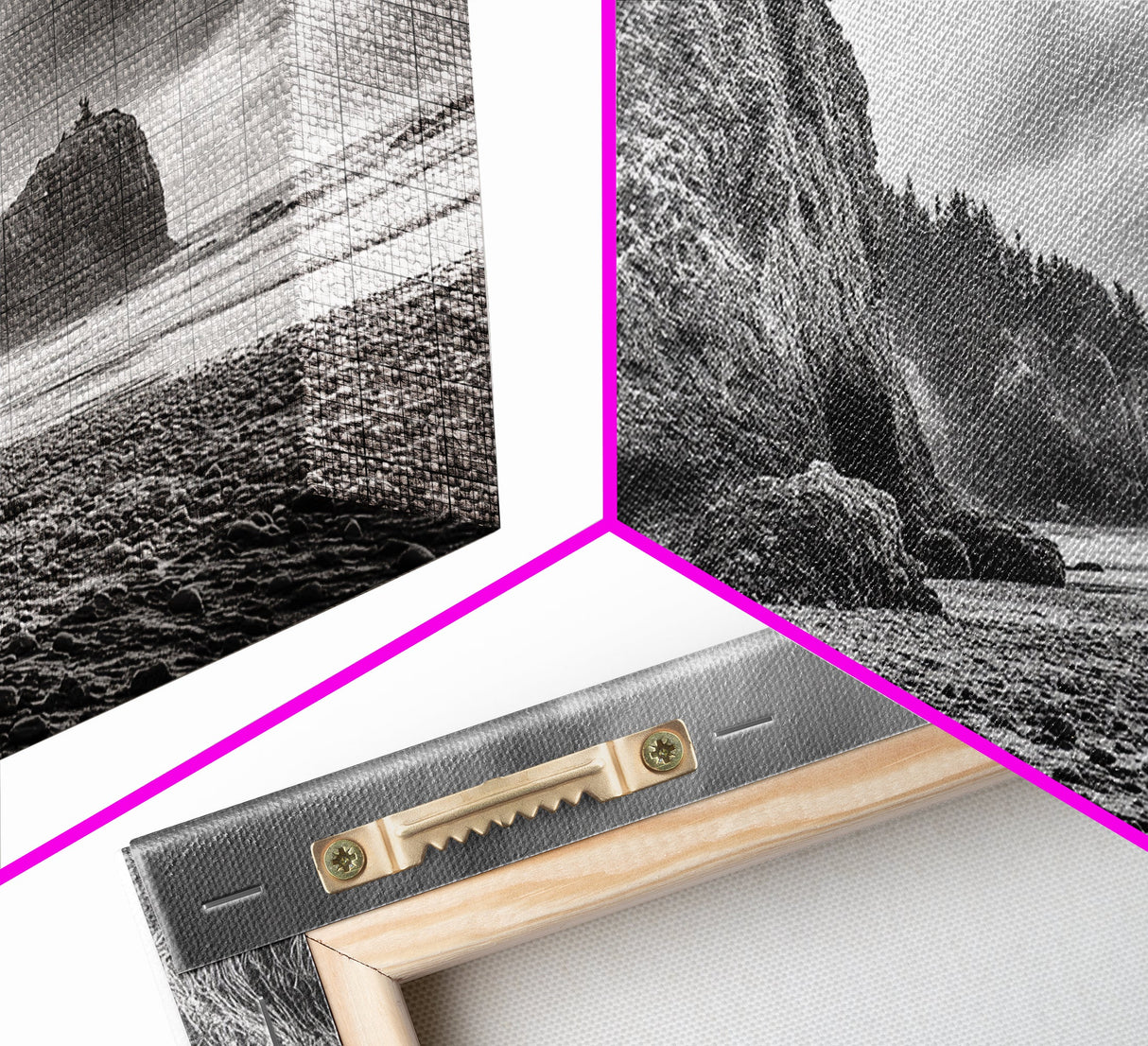Coastal Rocks, Forest Cliffs, Moody Ocean, Framed Canvas Print, Pacific Northwest Wall Art, Dramatic Seascape, Autumn Nature Photography