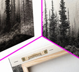 Misty Pines, Evergreen Forest, Morning Fog, Monochrome Nature, Canvas Print, Fall Entryway Wall Art, Woodland Boho Home Decor