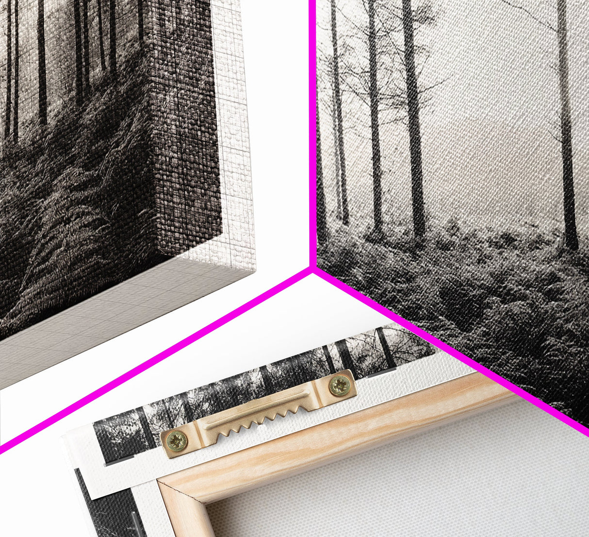 Forest Light Scene, Tall Trees Shadows, Nature Mist Pathway, Framed Canvas Print, Woodland Bedroom Art, Boho Rustic Wall Decor