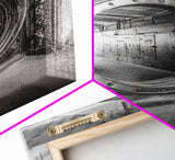 Bank Vault Door, Industrial Design, Urban Texture, Canvas Print, Masculine Office Decor, Steampunk Wall Art, Black White Print