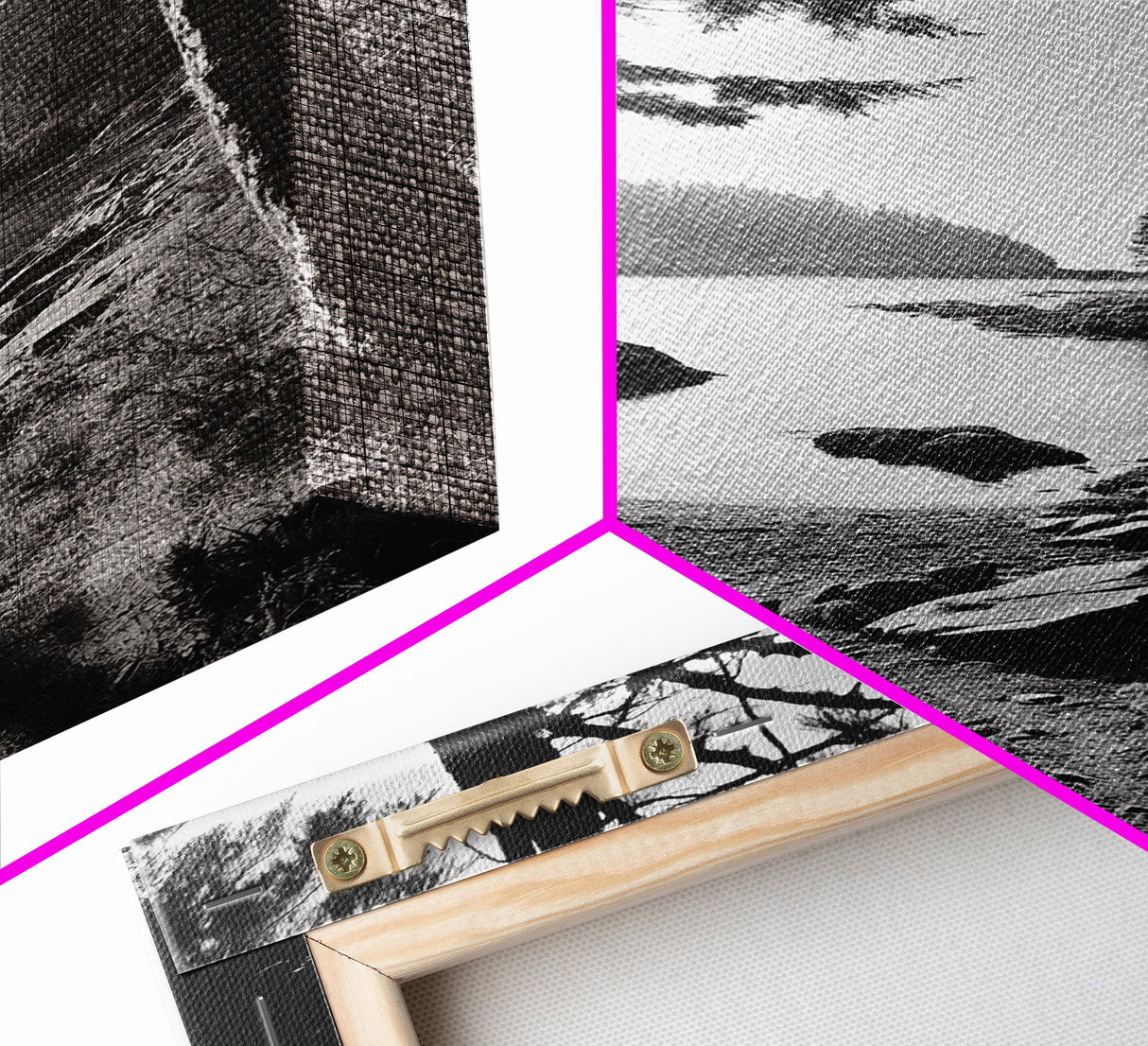 Woodland Cove Path, Tranquil Forest Scene, Nature Escape Art, Canvas Print, Cabin Wall Art, Coastal Boho Decor, Black White Landscape