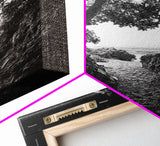 Hidden Beach, Cave Entrance, Secret Shoreline, Natural Light, Canvas Print, Bathroom Wall Decor, Travel Inspired Art, Black And White