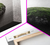 Moss Rock Minimal, Green Accent Art, Coastal Zen Decor, Framed Canvas Print, Modern Neutral Room, Nature Wall Aesthetic