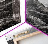 Lush Mountain Range, Cloud Covered Peaks, Jungle Tranquility, Framed Canvas Print, Entryway Wall Art, Black and White Nature, Boho Wall Art