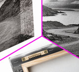 Coastal Road Curve, Rugged Cliff Path, Dramatic Seascape, Canvas Print, Office Wall Art, Monochrome Nature Art, Rustic Home Decor