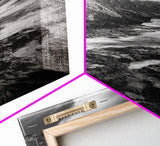Coastal Cliffs, Ocean Horizon, Wild Waves, Framed Canvas Print, Bathroom Wall Art, Black and White Seascape, Coastal Decor, Moody Art