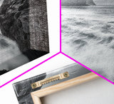 Stormy Coast, Crashing Waves, Ocean Drama, Framed Canvas Print, Living Room Wall Art, Bold Seascape Photography, Monochrome Modern Art