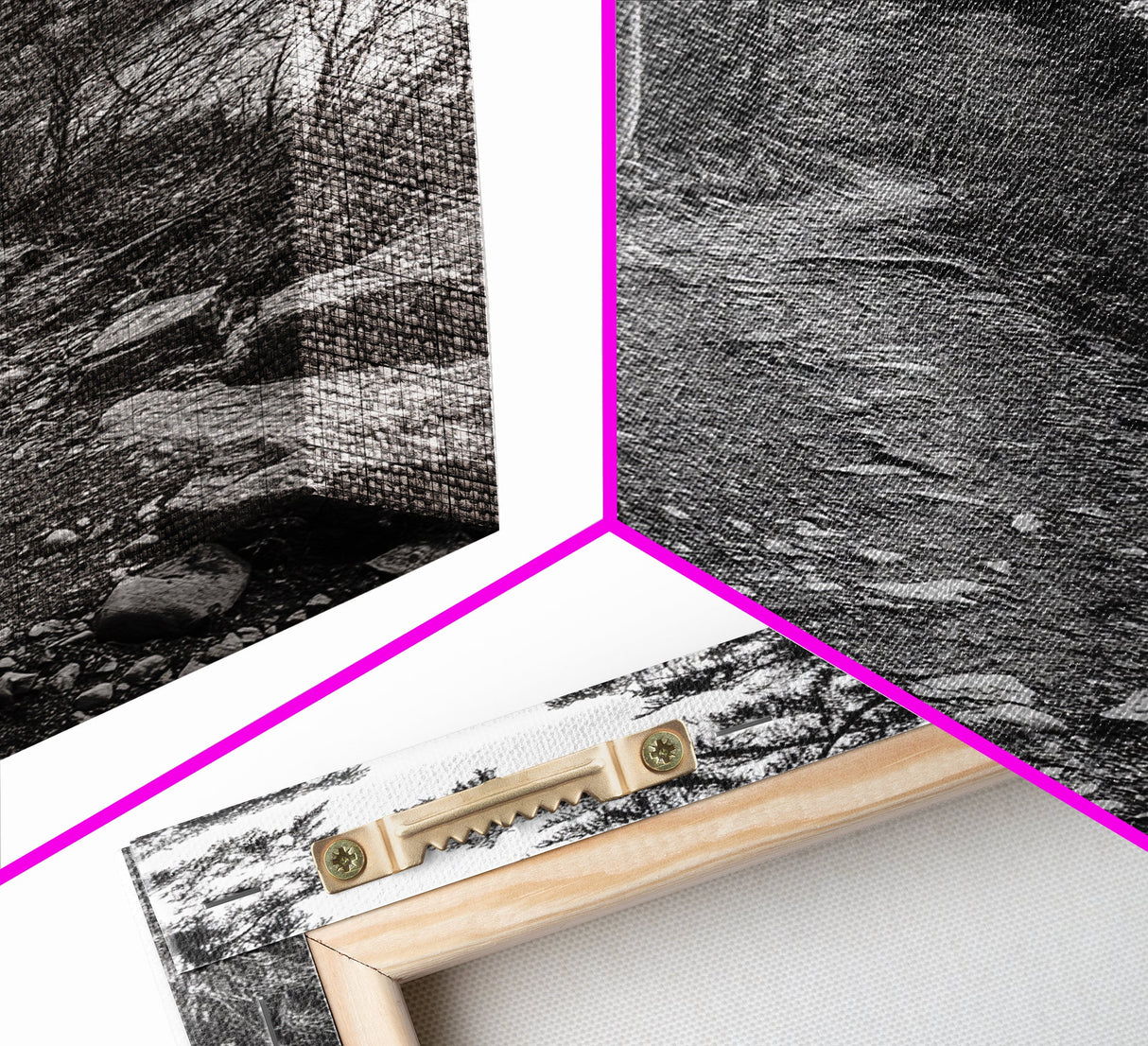 Forest Pathway Trail, Wilderness Escape, Rustic Nature, Black and White Framed Canvas Print, Cozy Cabin or Entryway Wall Art