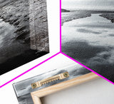 Ocean Reflection, Seaside Path, Moody Coastline, Canvas Print, Black and White Nature Photography, Modern Living Room Wall Art
