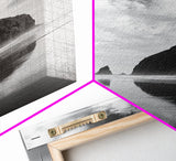 Iconic sea stack, Oregon coast art, tranquil reflections, dramatic clouds, Canvas Print, bedroom wall art, modern coastal minimalist decor