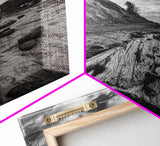 Driftwood Coastal Trail, Cliffside Path Nature Art, Rustic Cabin Style, Black White Photography, Framed Canvas Print, Hallway Wall Decor