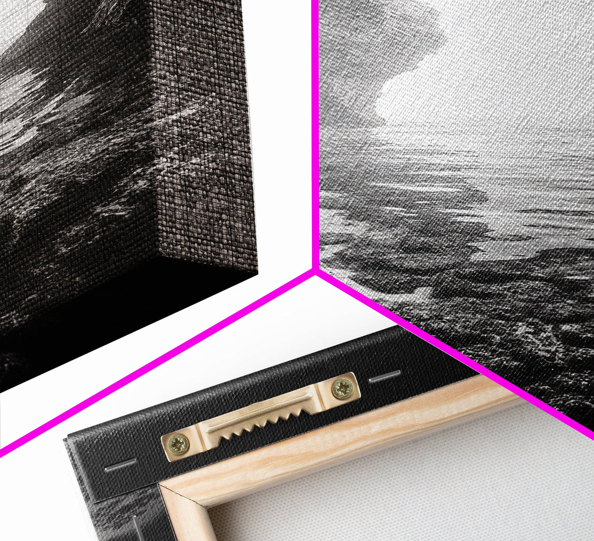 Sea Cave Entrance, Ocean Grotto, Light Escape, Rocky Tide, Canvas Print, Bathroom Wall Art, Black and White Seascape Photo