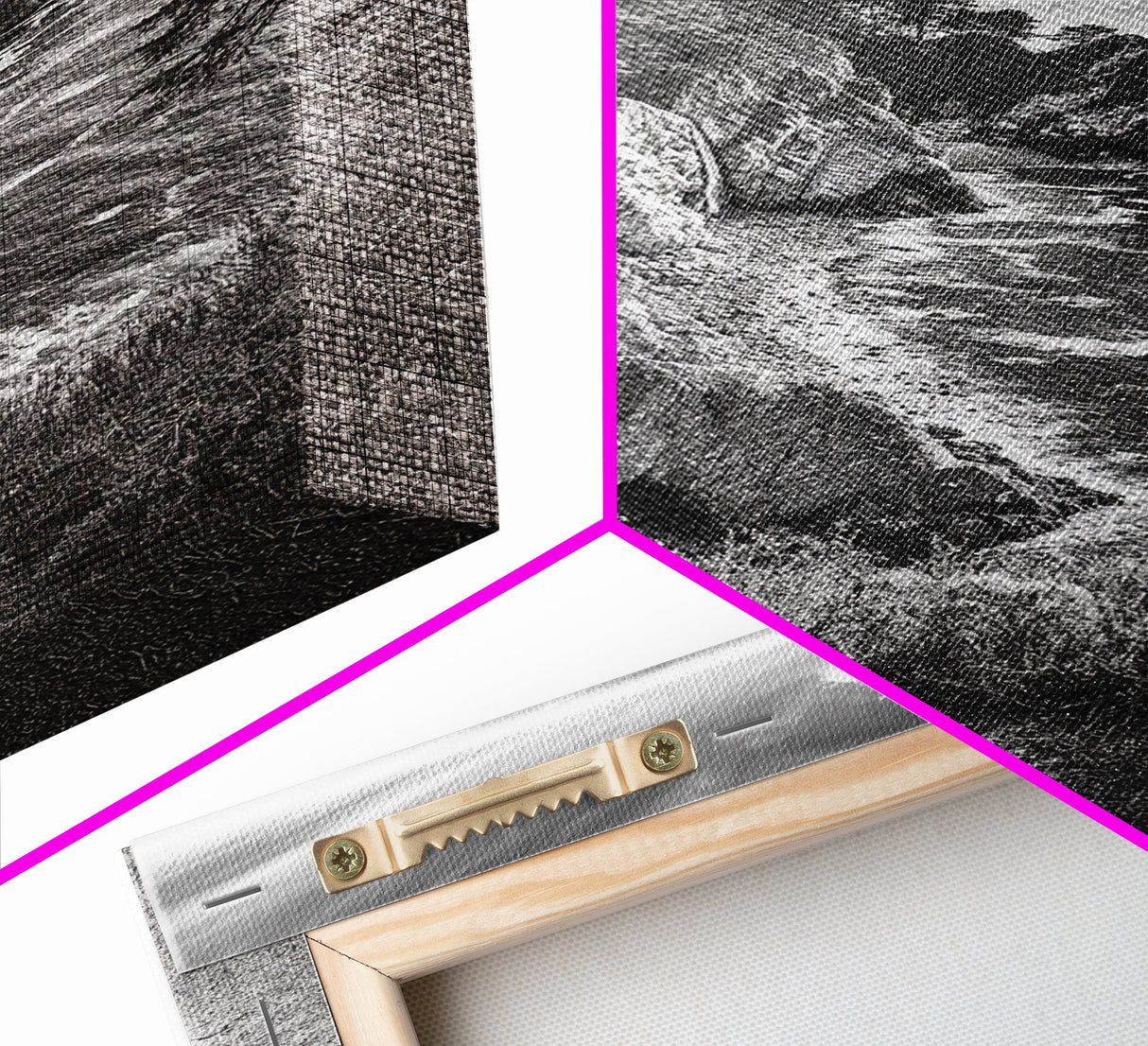 Coastal Cliff, Ocean View, Rocky Shoreline, Framed Canvas Print, Black and White Art, Coastal Living Wall Decor, Nature Landscape Art