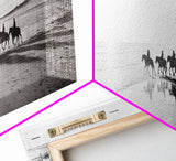 Beach Riders, Horseback Freedom, Seaside Journey, Canvas Print, Monochrome Wall Art, Coastal Living Room Decor, Nature Photography
