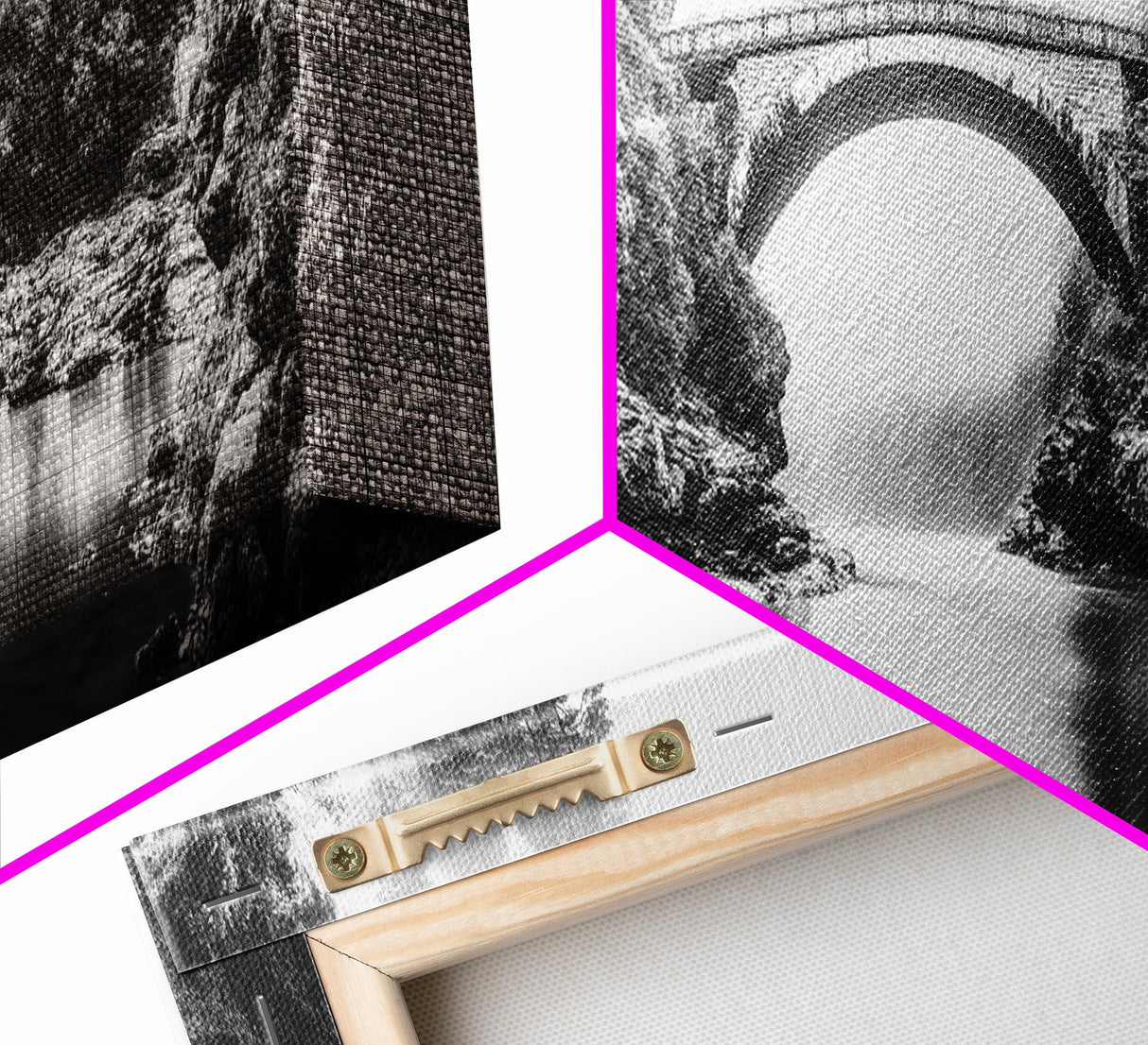 Stone Bridge, Forest River, Morning Mist, Canvas Print, Black and White Landscape, Nature Wall Art, Rustic Bathroom Art, Den Decor