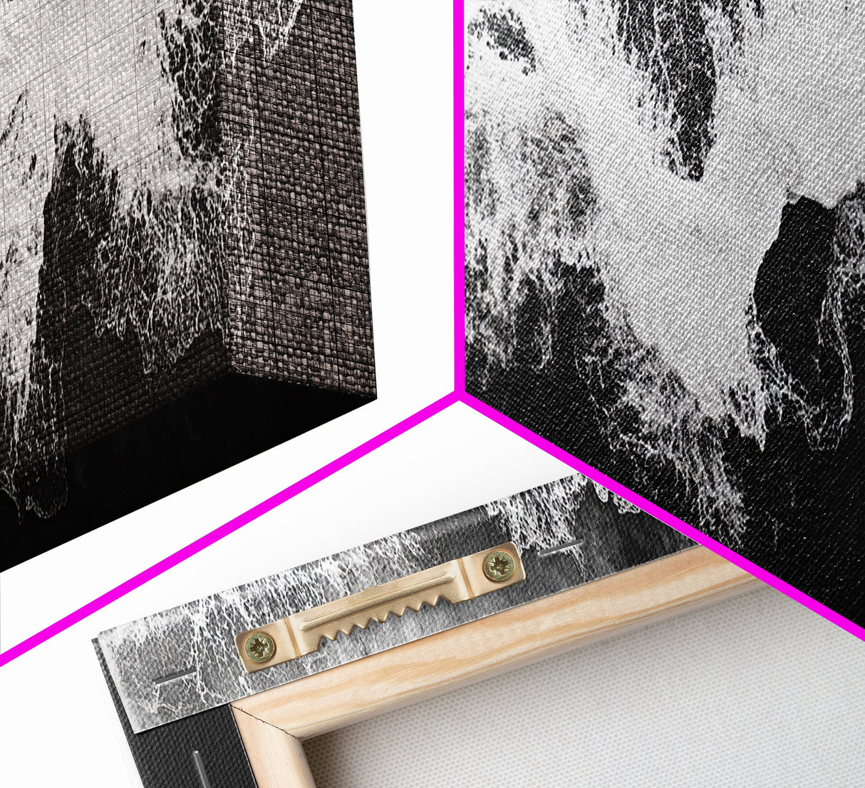 Ocean Wave, Aerial Surf, Coastal Abstract, Monochrome Motion, Framed Canvas Print, Modern Bathroom Art, Minimalist Art, Black and White Decor