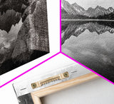 Mirror Lake, Alpine Stillness, Mountain Reflection, Tranquil Landscape, Canvas Print, Minimalist Nature Art, Living Room Wall Art, Neutral Decor