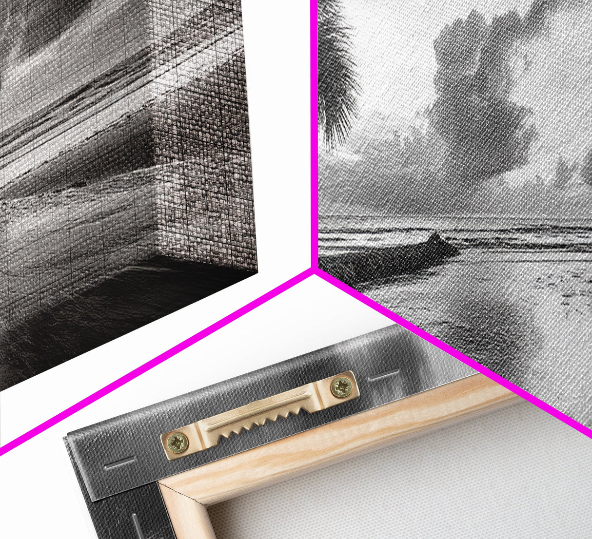 Solitary Palm Tree, Ocean Storm, Moody Landscape, Beach Wall Decor, Framed Canvas Print, Coastal Living Room Art, Monochrome Photography