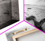 Snake On Beach, Coastal Wildlife, Dramatic Black and White, Framed Canvas Print, Nature Wall Art, Minimalist Decor, Office Statement Art