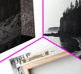 Forest Cliffs, Quiet Bay, Monochrome Coast, Canvas Print, Nature Photography, Modern Rustic Wall Art, Entryway or Office Decor
