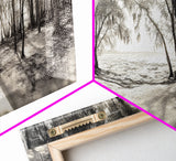 Dreamy Beach Forest, Sepia Trees, Canvas Print, Nature Wall Decor, Fall Bedroom Art, Rustic Woodland Landscape, Tree Shadow Light