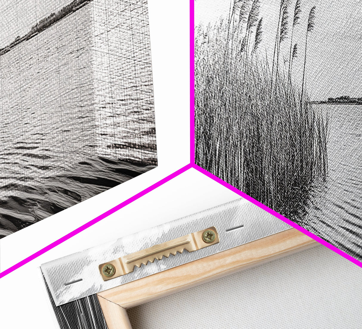 Windy Reeds, Lakeside Breeze, Natural Grass Art, Monochrome Landscape, Canvas Print, Boho Living Room Decor, Botanical Minimalist Wall Art