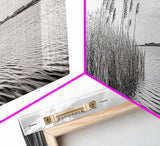 Windy Reeds, Lakeside Breeze, Natural Grass Art, Monochrome Landscape, Canvas Print, Boho Living Room Decor, Botanical Minimalist Wall Art