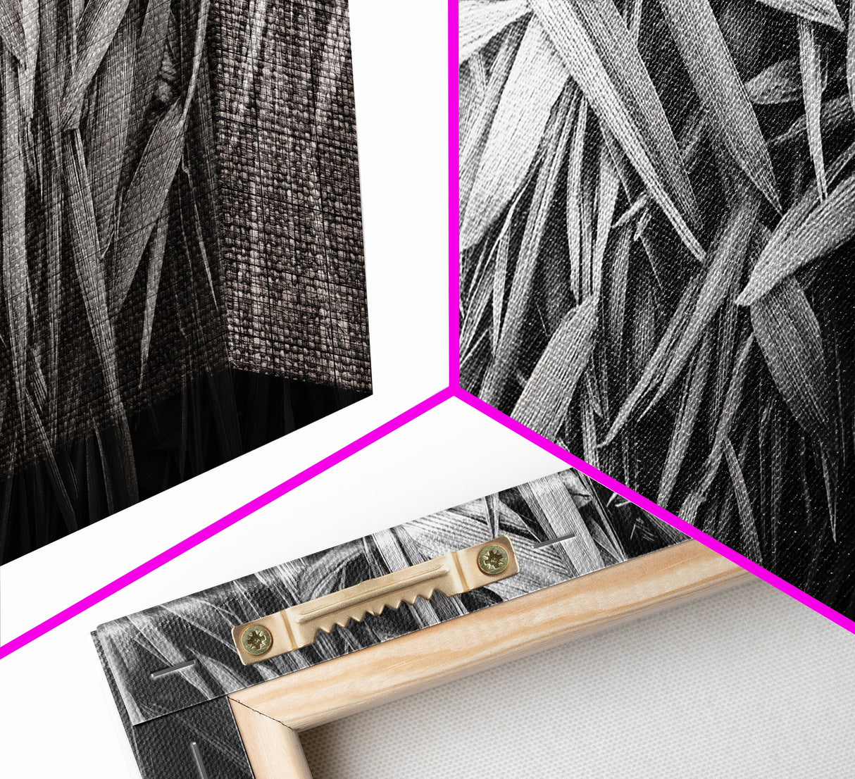 Textured Leaves, Monochrome Nature, Abstract Pattern, Botanical Wall Art, Framed Canvas Print, Modern Bedroom Art, Minimalist Decor