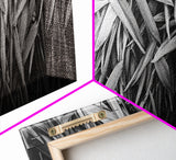 Textured Leaves, Monochrome Nature, Abstract Pattern, Botanical Wall Art, Framed Canvas Print, Modern Bedroom Art, Minimalist Decor