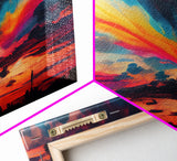 Beautiful Panoramic Watercolor Sunset, Extra Large Wall Art, Framed Panoramic Canvas Print, Framed Wall Art