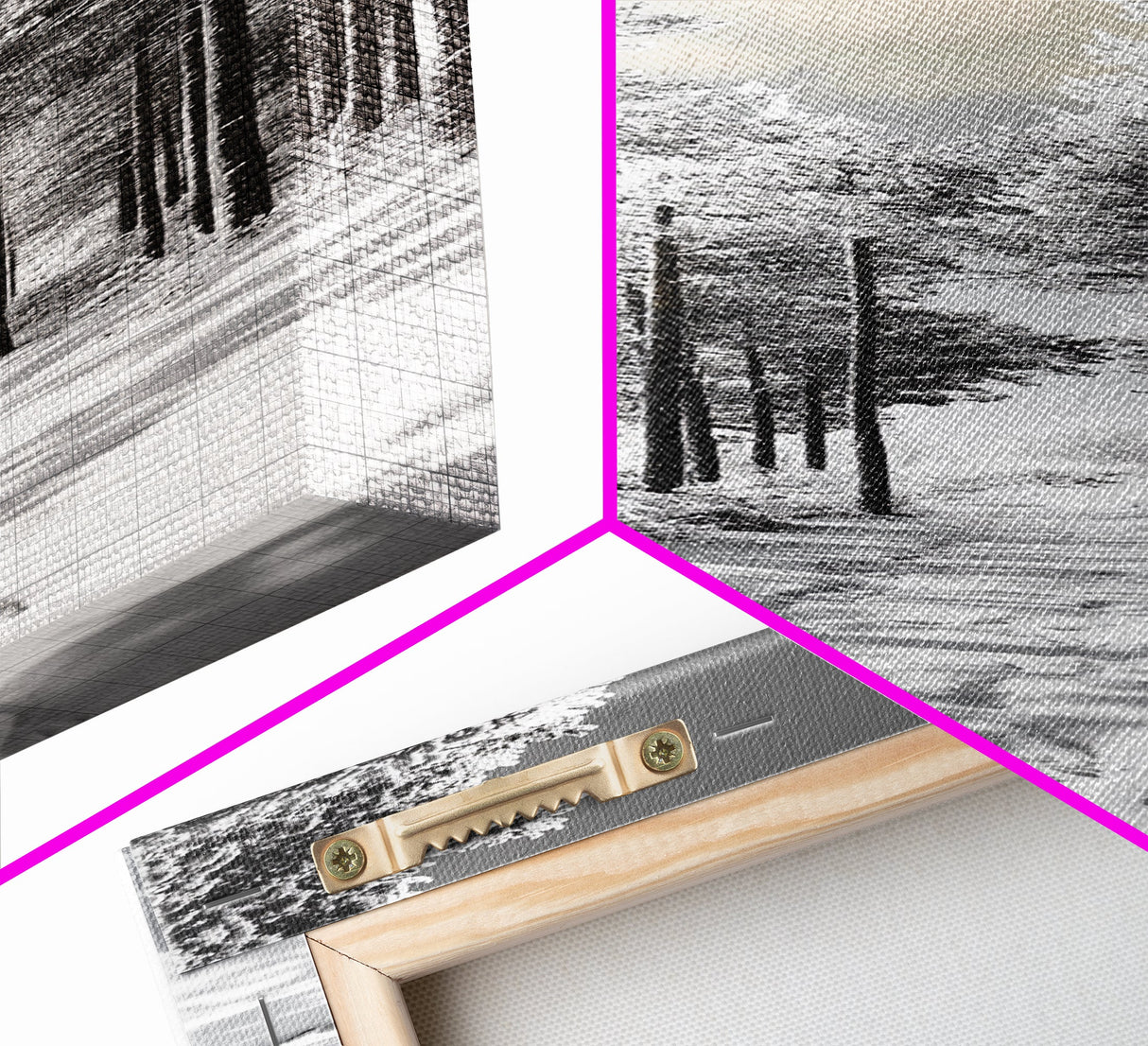 Snow Path, Winter Forest, Frosty Pines, Silent Trail, Framed Canvas Print, Christmas Wall Art, Cabin Decor, Nordic Winter Scene