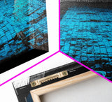 Abandoned Pool, Urban Texture, Gritty Vibes, Blue Contrast, Framed Canvas Print, Industrial Wall Art, Moody Bathroom or Loft Decor
