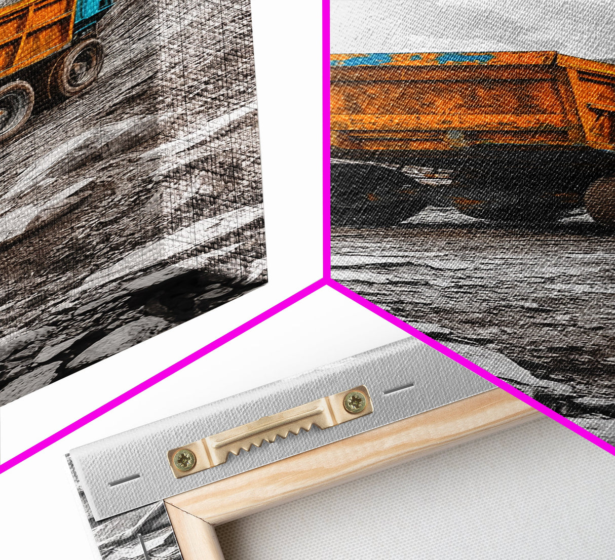 Mining Truck, Industrial Power, Bold Machinery, Construction Scene, Canvas Print, garage wall art, boys room decor, grunge wall art