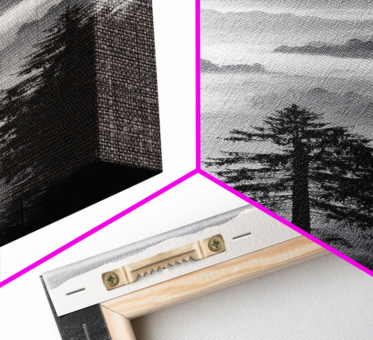 Foggy Mountains, Pine Forest, Valley Mist, Calm Landscape, Canvas Print, entryway wall art, cozy cabin vibes, grayscale art style