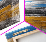 Golden Field, Mountain Range, Blue Sky, Framed Canvas Print, Autumn Landscape Art, Nature Lover Gift, Cabin Wall Art, Rustic Farmhouse Decor