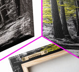 Forest Path Print, Yellow Tree Glow Art, Nature Lover’s Retreat, Framed Canvas Print, Fall Woodland Living Room Wall Decor, Moody Landscape