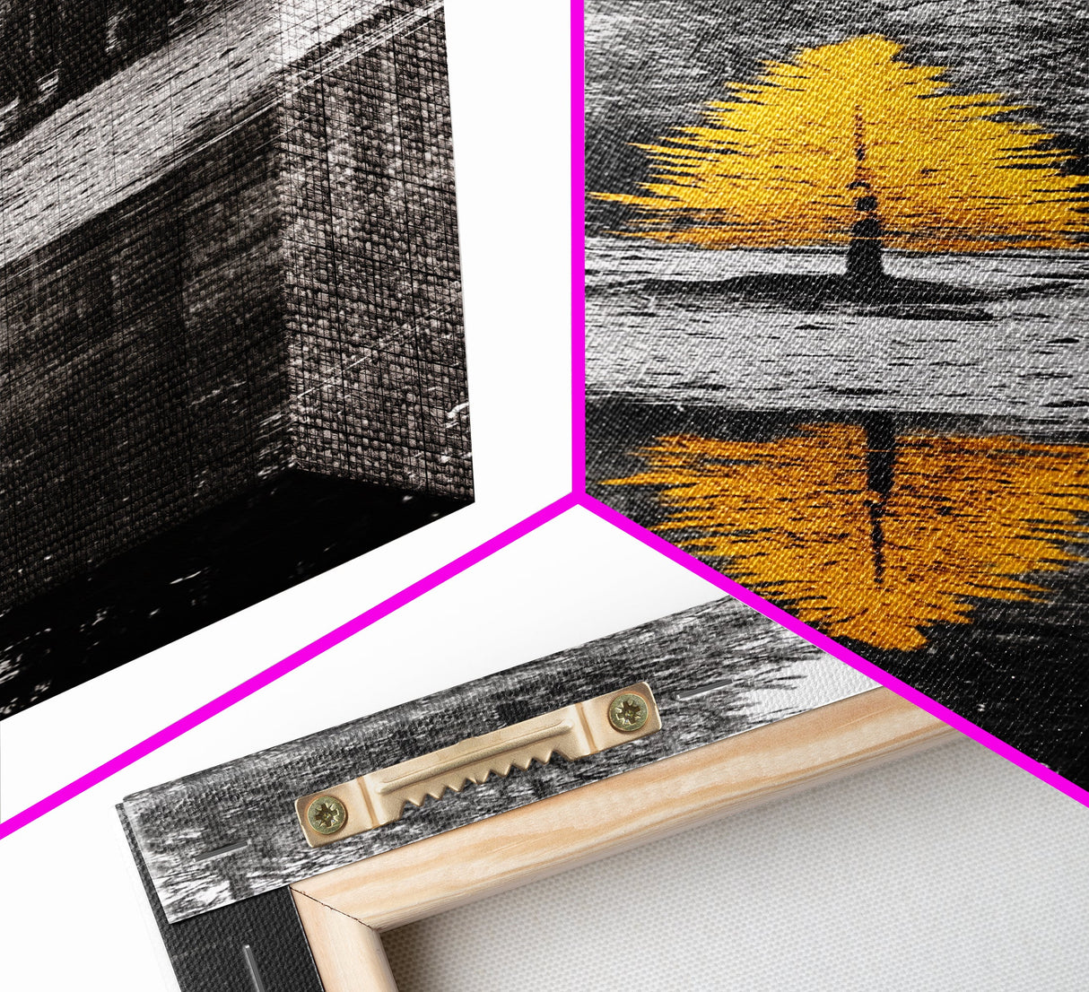 Golden Tree, Forest Reflection, Autumn Solitude, Nature Focused Minimalism, Framed Canvas Print, Zen Bathroom or Office Wall Art