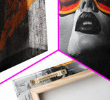 Retro Glam, Bold Woman, Pop Art Fashion, Orange Splash, Framed Canvas Print, Bedroom Wall Art, Modern Glam Decor, Statement Wall Piece