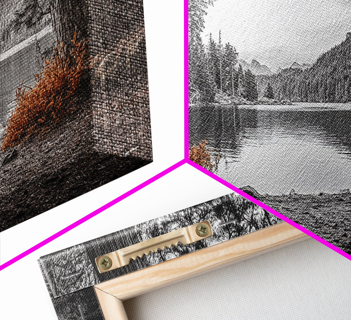 Forest Lake, Autumn Leaves, Nature Path, Woodland Style, Framed Canvas Print, Rustic Wall Art, Entryway Art, Cabin Wall Decor