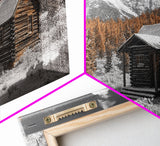 Snowy Cabin, Winter Landscape, Mountain Lodge, Rustic Retreat, Framed Canvas Print, Cozy Wall Art, Cabin Living, Holiday Decor