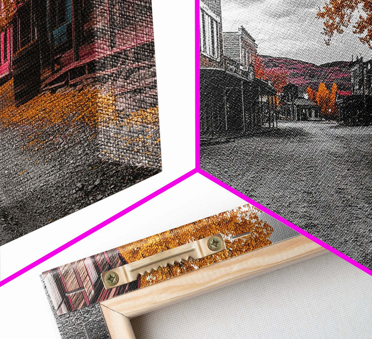 Wild West Town, Autumn Trees, Empty Street, Color Pop, Framed Canvas Print, Rustic Wall Decor, Hallway Art, Americana Style