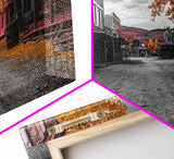 Wild West Town, Autumn Trees, Empty Street, Color Pop, Framed Canvas Print, Rustic Wall Decor, Hallway Art, Americana Style