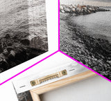 Coastal Path, Stormy Shore, Serene View, Monochrome Mood, Framed Canvas Print, Beach Wall Art, Peaceful Nature, Seaside Photography Decor