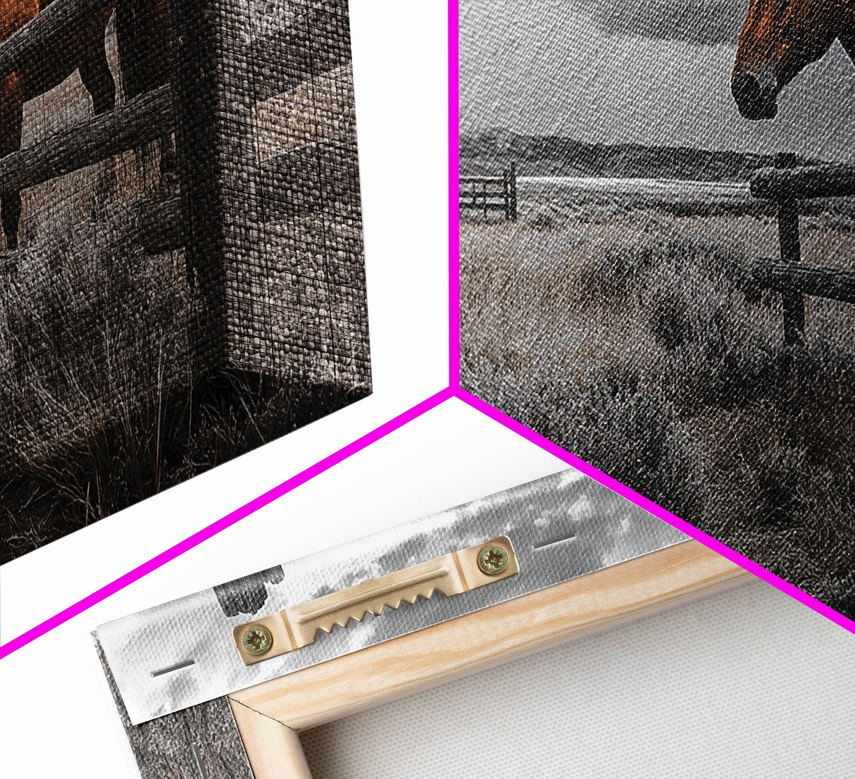 Rustic Horse, Country Fence, Western Scene, Moody Skies – Framed Canvas Print, Farmhouse Wall Art, Autumn Decor, Cabin Living, Cowboy Vibe