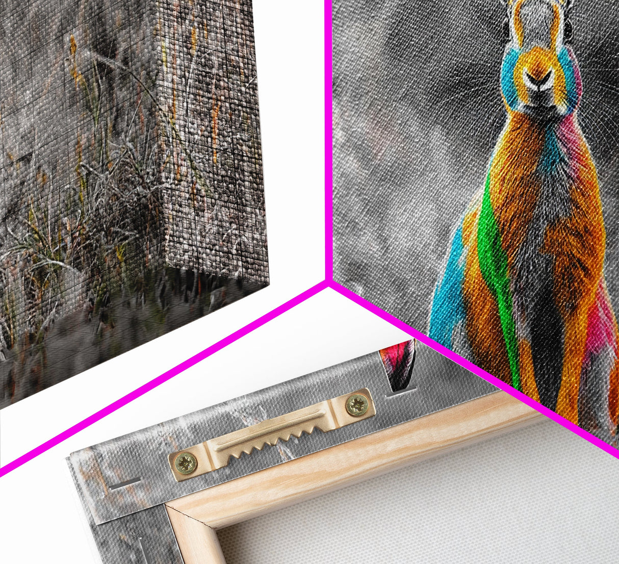 Rainbow Rabbit, Colorful Bunny, Surreal Wildlife, Nature Fantasy – Canvas Print, Kids Room Wall Art, Whimsical Decor, Modern Animal Art
